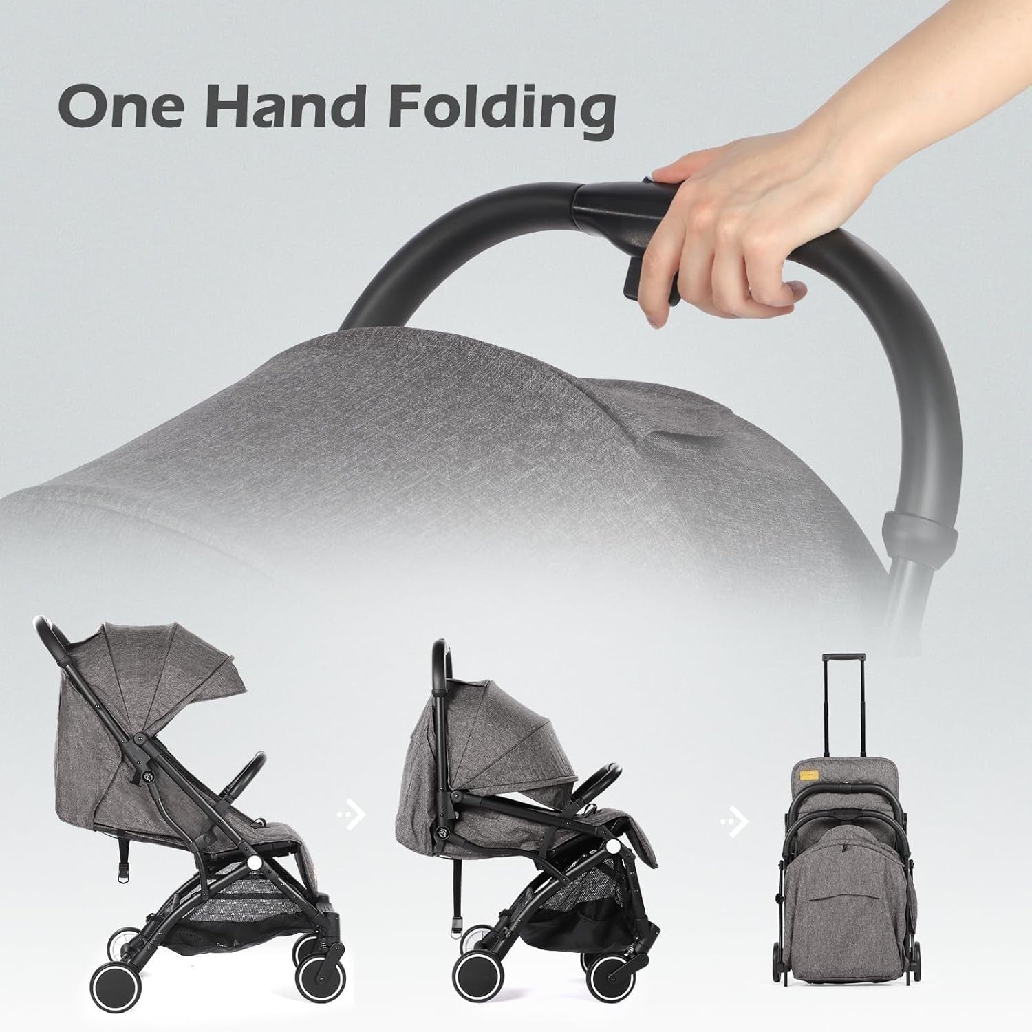 Lightweight Travel Pushchair Buggy One-Hand Fold Newborn–3Y 15kg Dark Grey