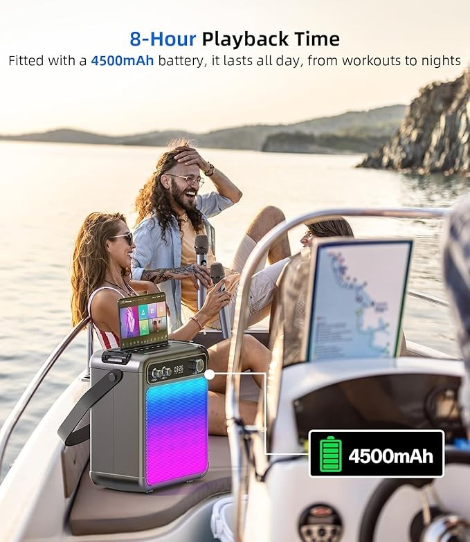 Portable Bluetooth Karaoke Machine with 2 Wireless Mics, LED Lights & Echo