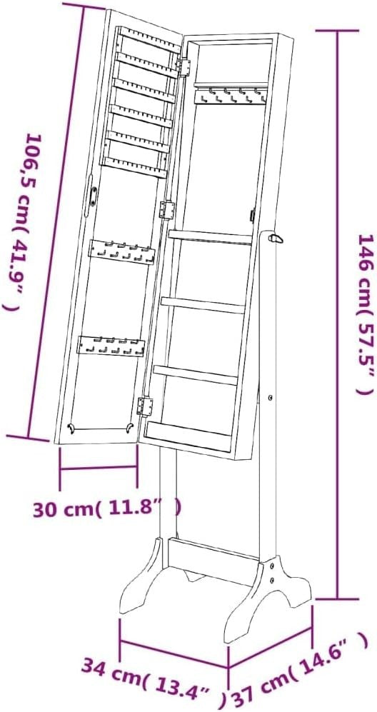 Standing Mirror Jewelry Cabinet Tilt Adjustable Storage Armoire White