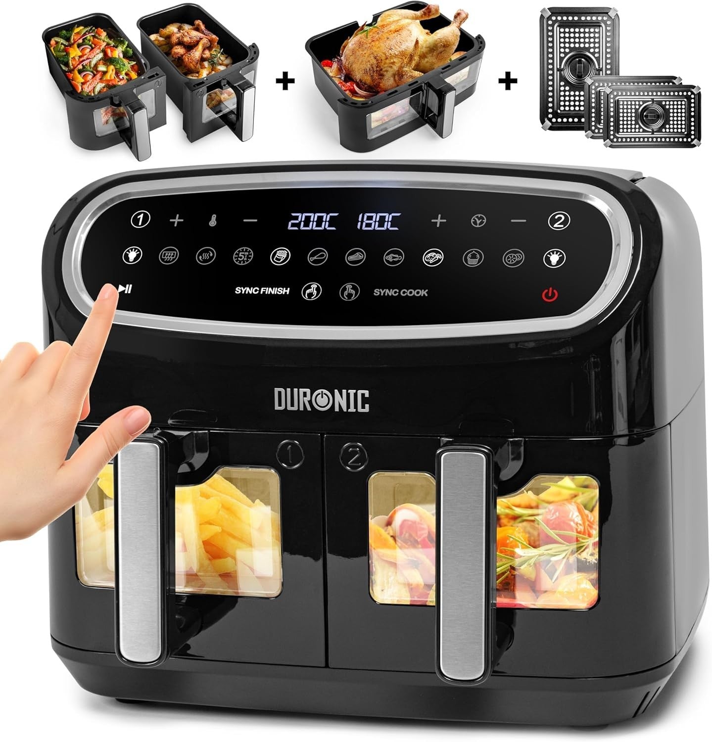 XL 19.5L Triple Drawer Digital Air Fryer | Dual Zone | 10-in-1 Presets | Viewing