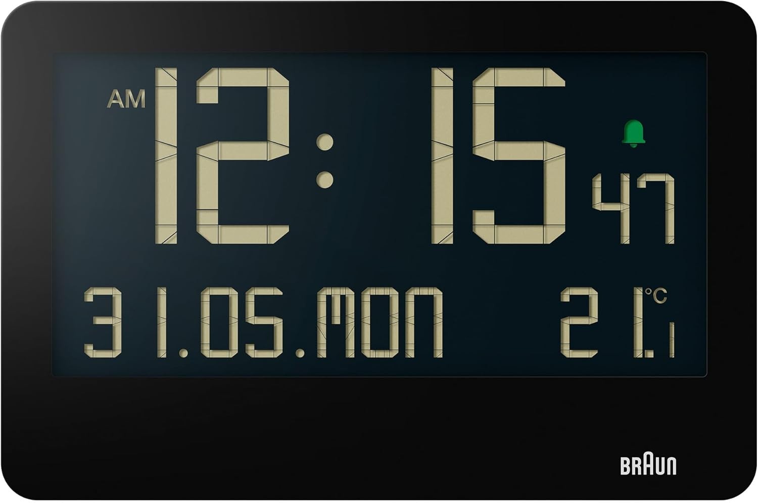 Large Digital Wall Clock Reverse LCD Display Temp Date Weekday Alarm Black