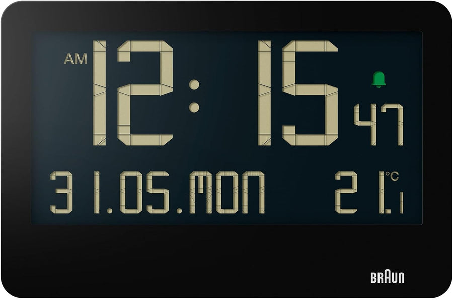 Large Digital Wall Clock Reverse LCD Display Temp Date Weekday Alarm Black