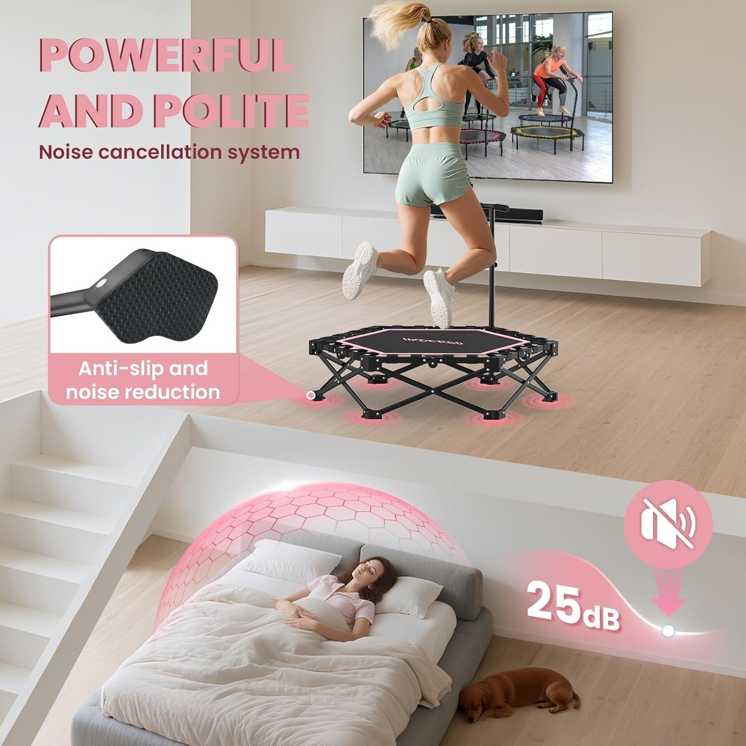 42” Foldable Fitness Trampoline for Adults Indoor Rebounder Exercise Jumper