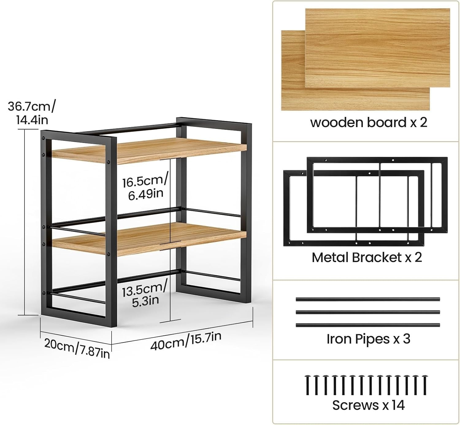 Wood Desk Shelf Organizer 2 Tier Desktop Storage Rack for Office Home Black
