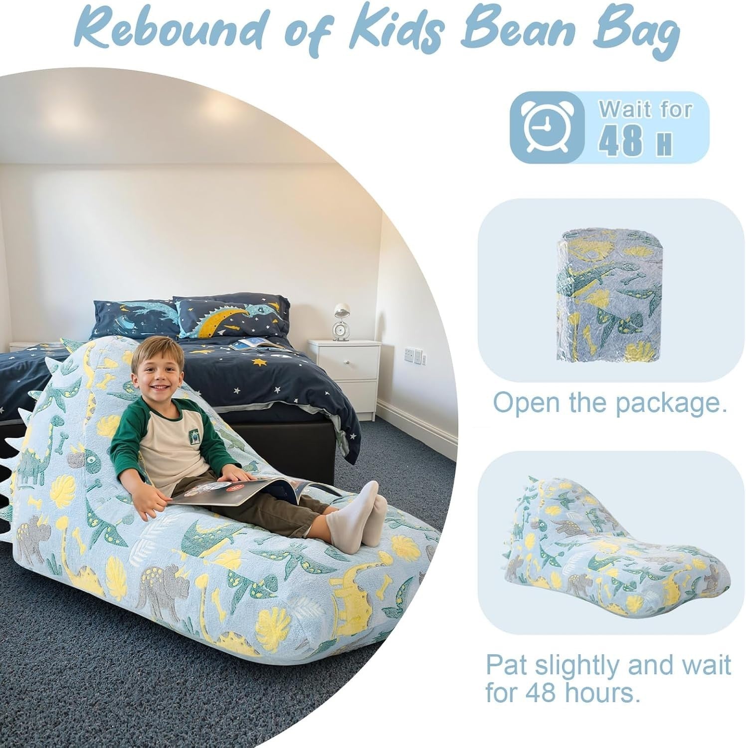 Large Blue Kids Bean Bag Chair with Removable Washable Cover - Durable Seat