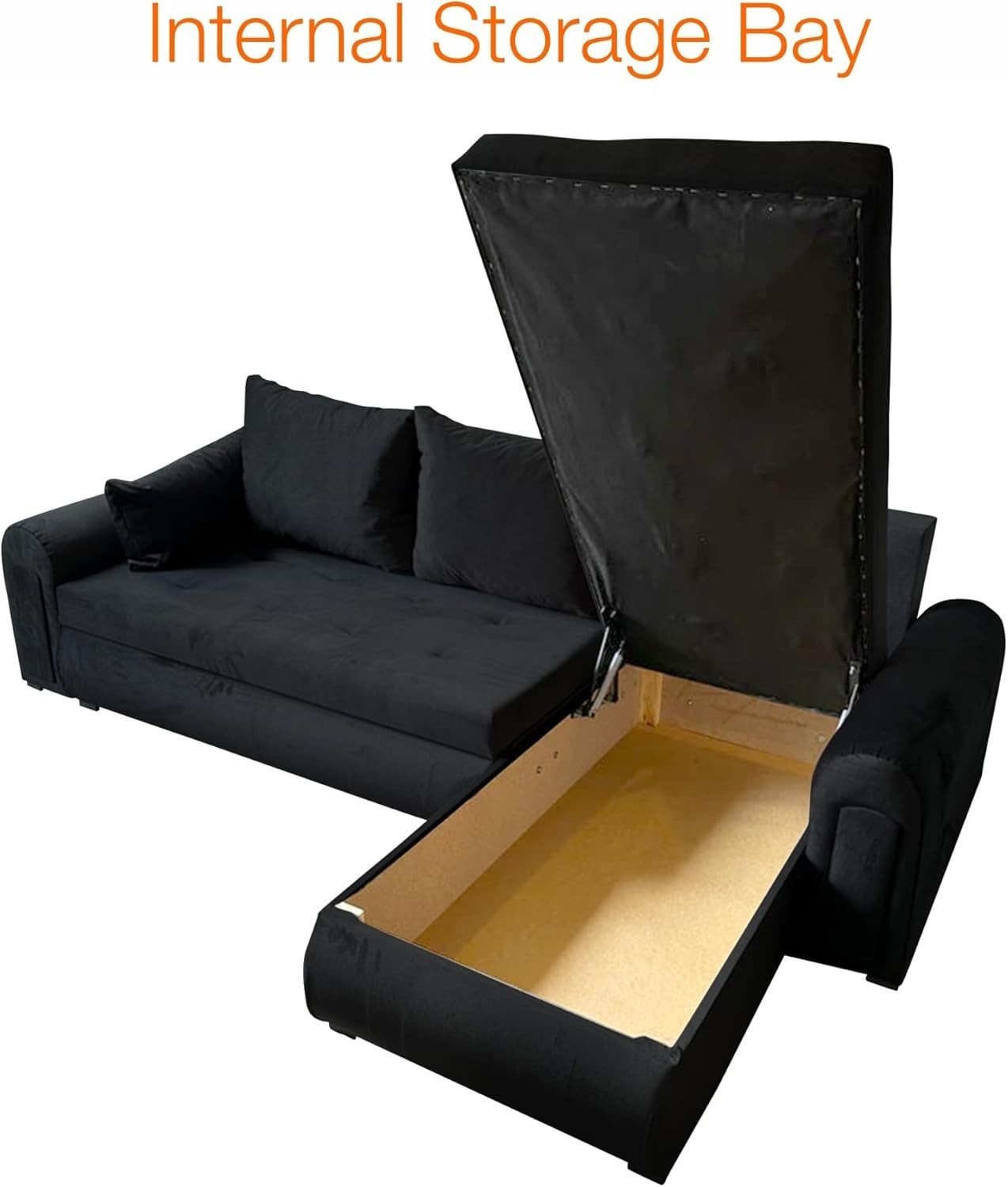Convertible L Shape Sofa Bed with Storage – Velvet Sleeper Couch Black