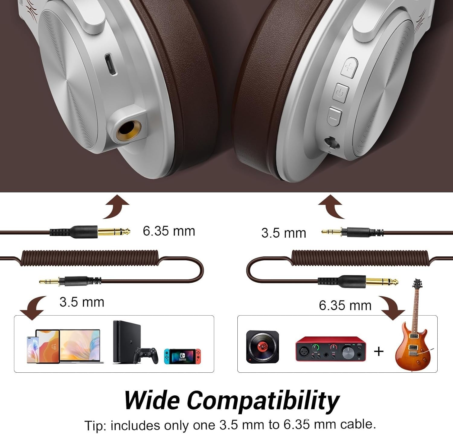OneOdio Silver Bluetooth Headphones 72H Studio Over Ear Foldable DJ Monitor