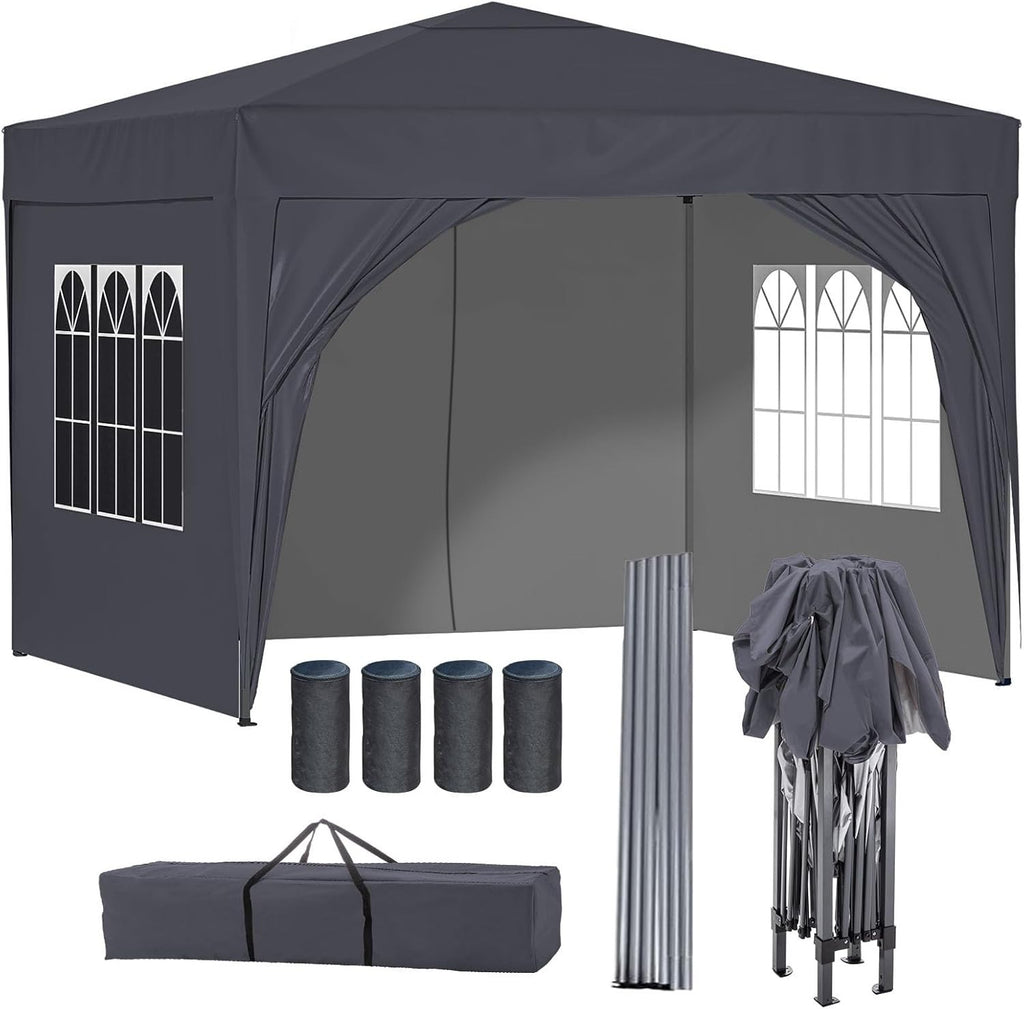 3x3M Pop Up Gazebo with Sides Waterproof Garden Party Tent Steel Frame + Weight