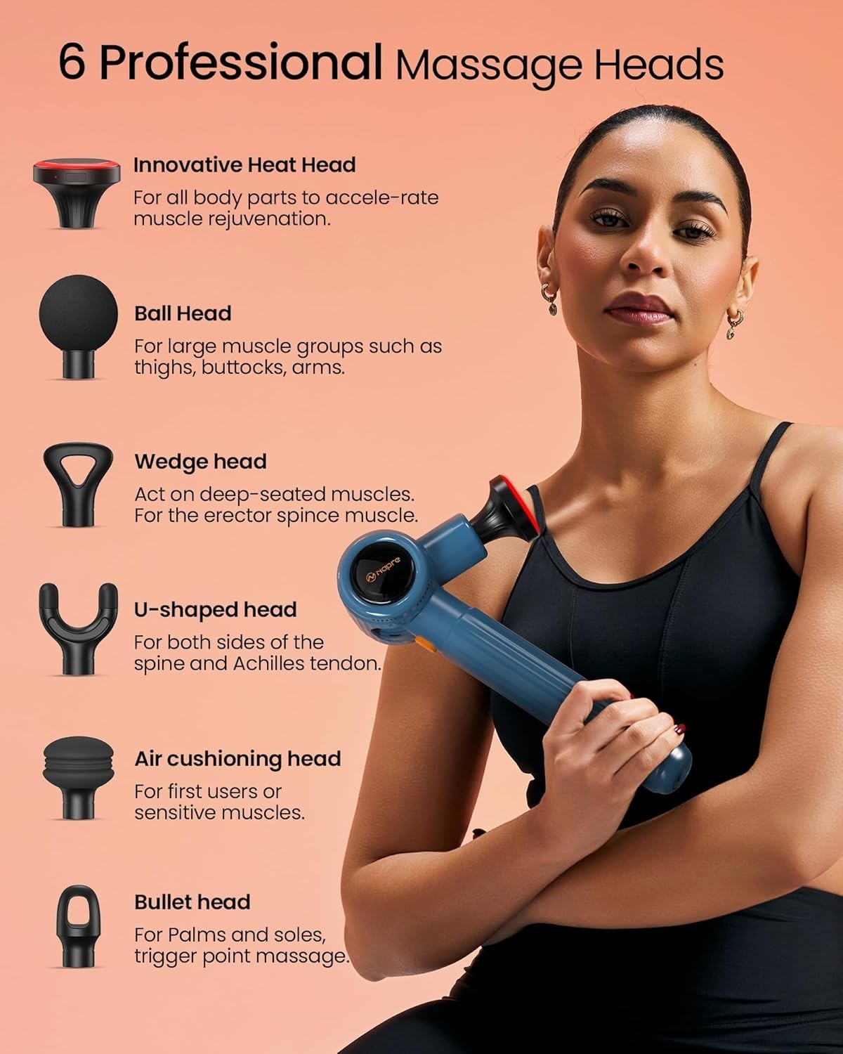 Heated Massage Gun Deep Tissue Percussion Long Handle Red Light Therapy