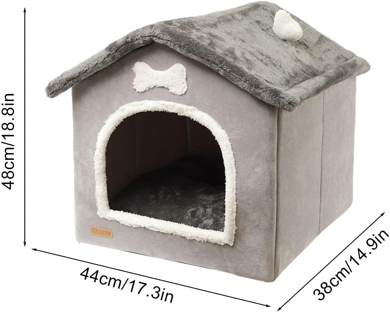 Foldable Plush Dog House Kennel Bed with Removable Cushion Small Medium Pets