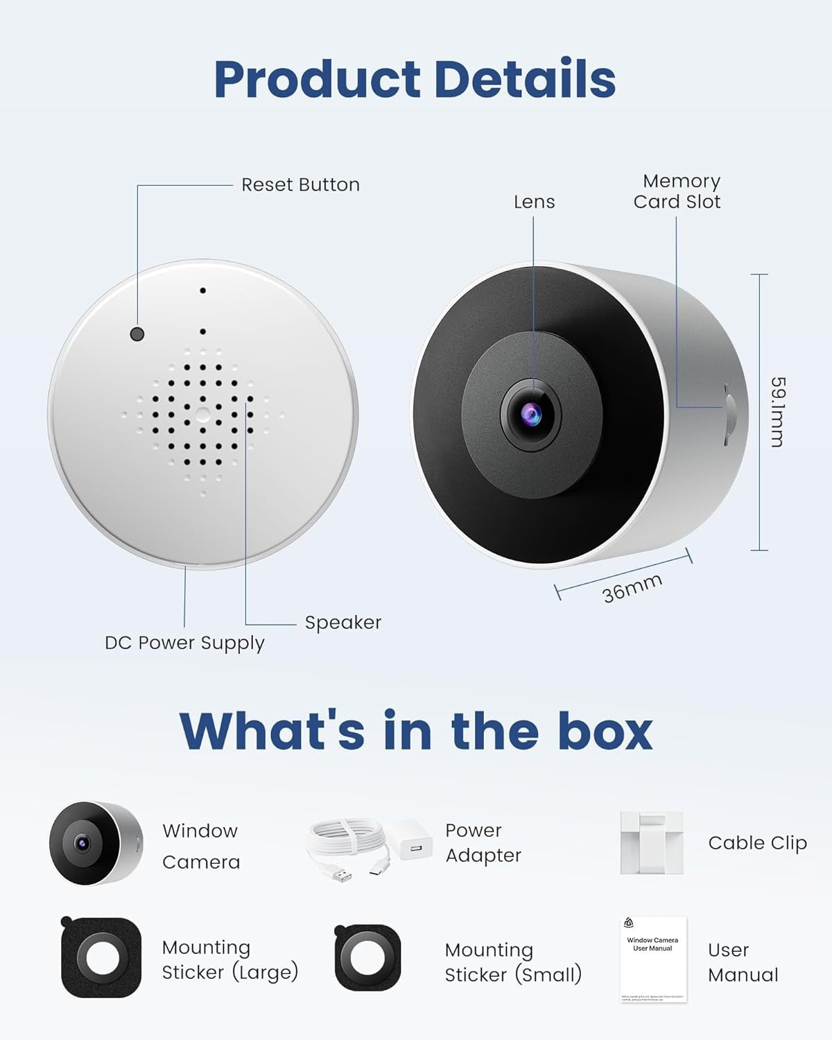Glass Window Security Camera 2K AI Detection Dual Band WiFi CCTV