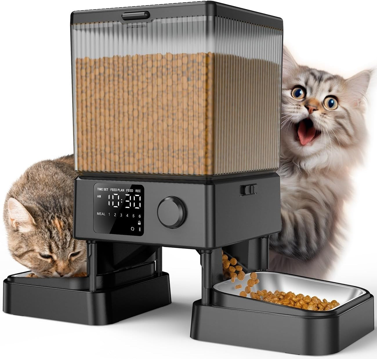 Automatic Cat Feeder 2 Cats 5L Dual Bowl Timer Food Dispenser Voice Record