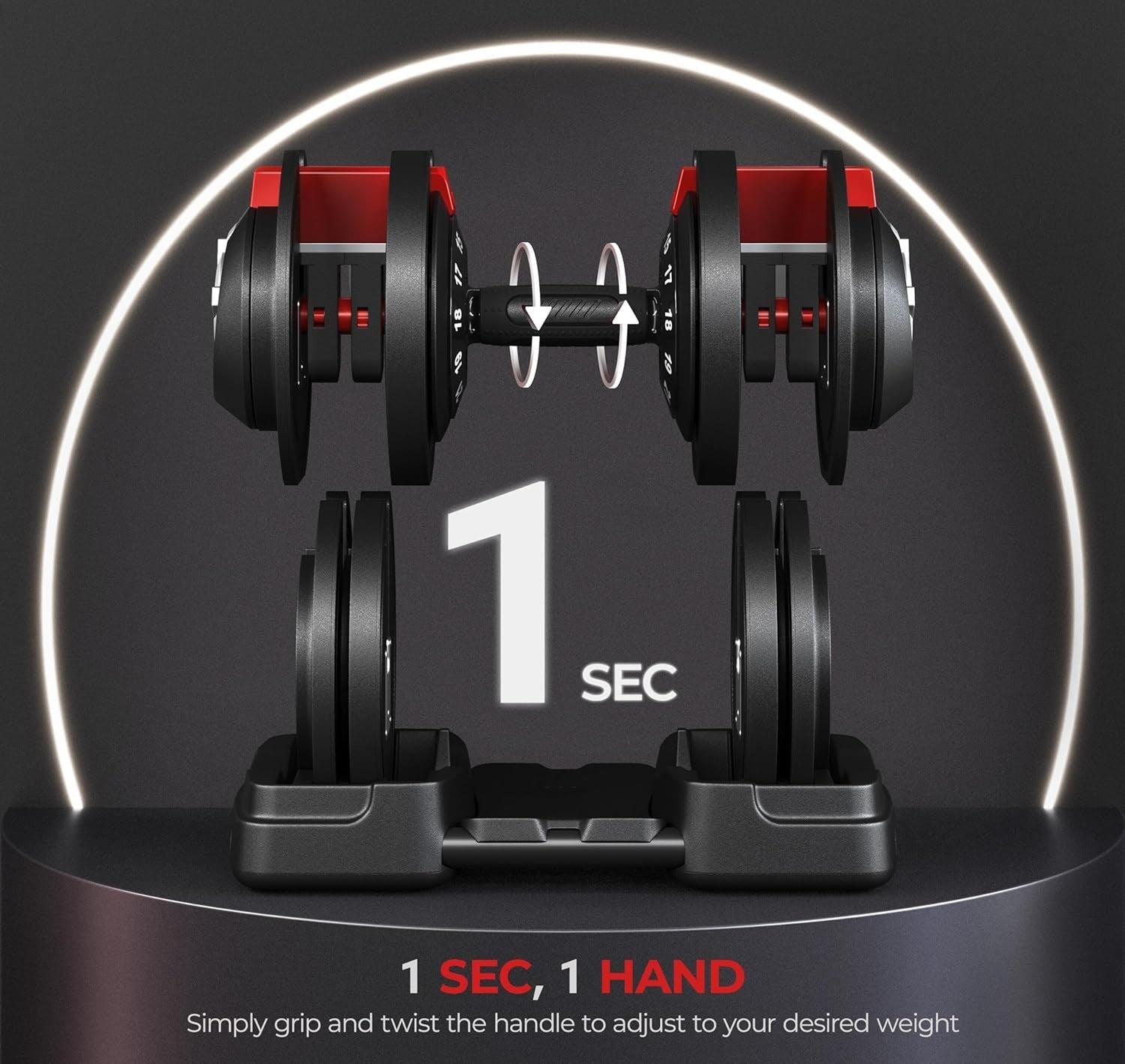 Adjustable Dumbbell Set 24kg 12-in-1 Fast Dial Space-Saving Home Gym