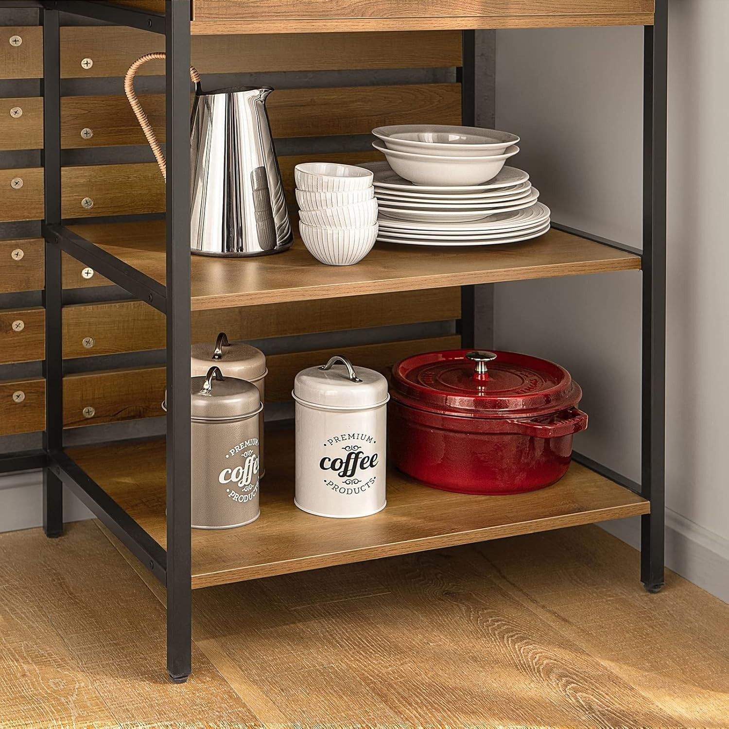 Kitchen Island Trolley with Drawer & Shelves, Mobile Worktop Cart 120cm