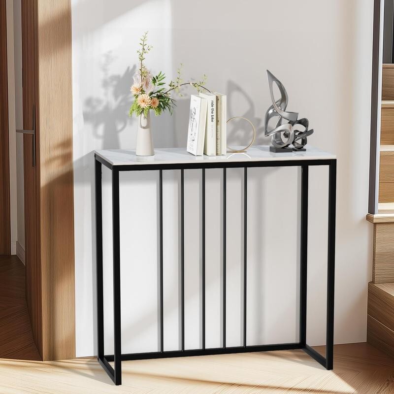 80cm Marble Console Table Slim Entryway Hallway Accent Desk Metal Frame