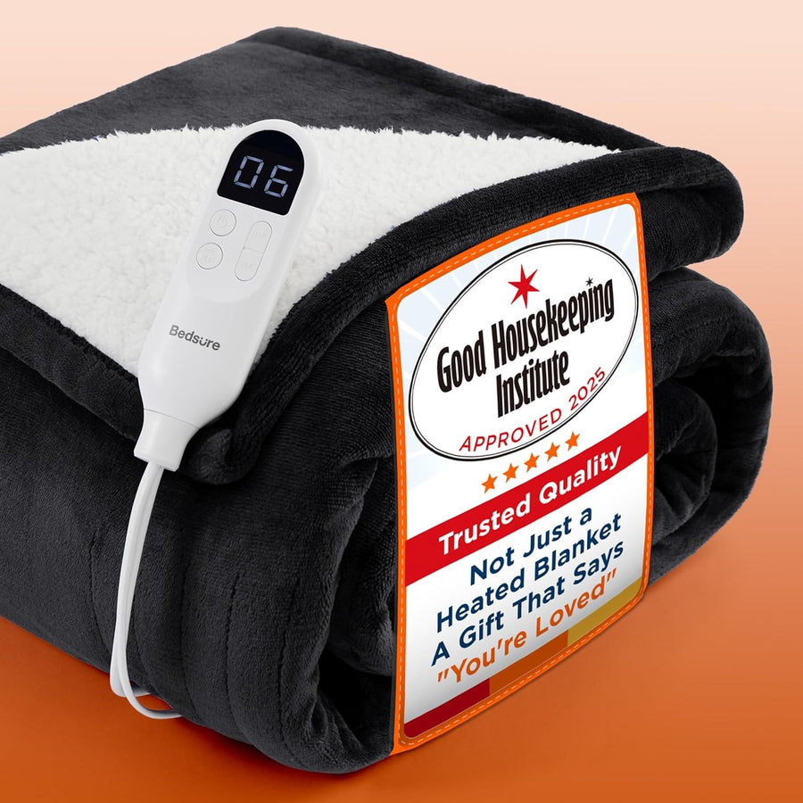 Black Electric Heated Throw Blanket 6 Heat Levels Timer Soft Warm 130x160cm