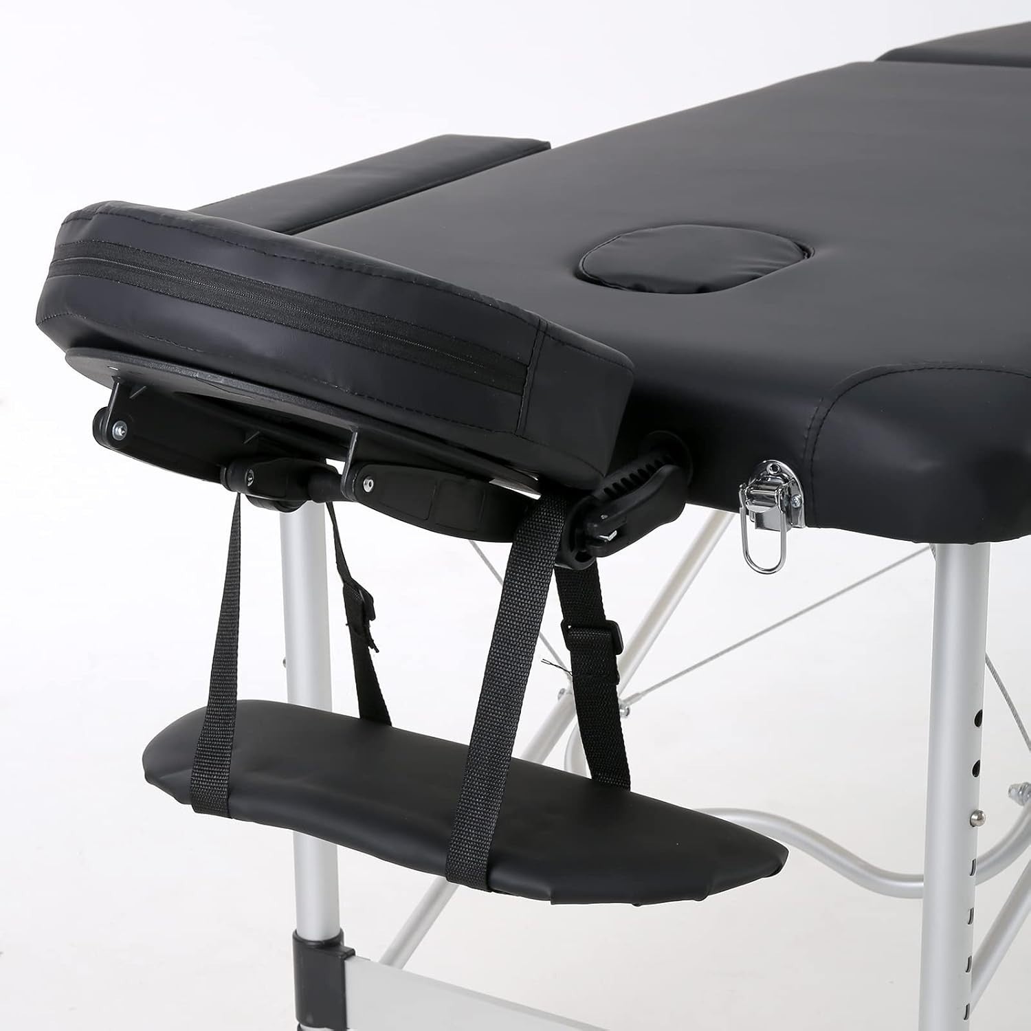 Portable Massage Table Foldable 3-Section Aluminium Therapy Bed Backrest Black