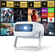 1080P Mini Projector WiFi 6 Bluetooth 360° Stand Auto Keystone 4K Support