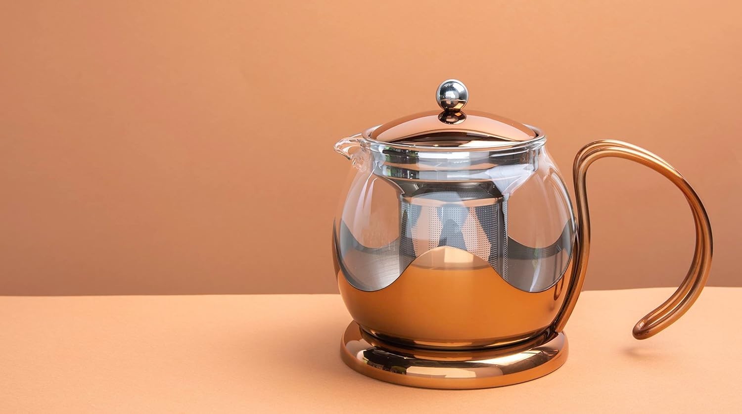 Glass Teapot 660ml with Infuser Copper Loose Leaf Tea Pot 2 Cup