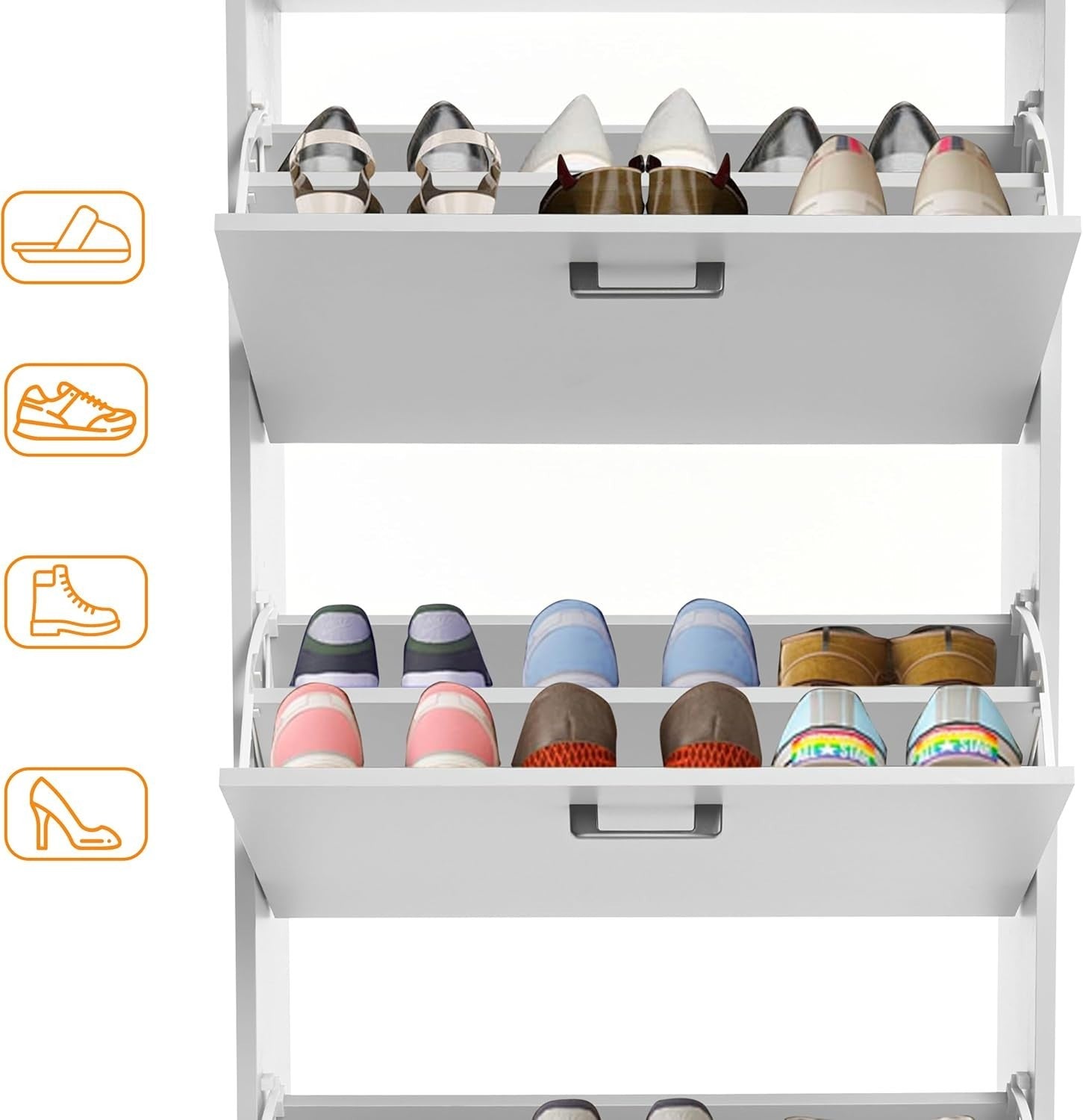 3 Tier Shoe Storage Cabinet Light Grey Slim Drawer Unit Hallway Organiser