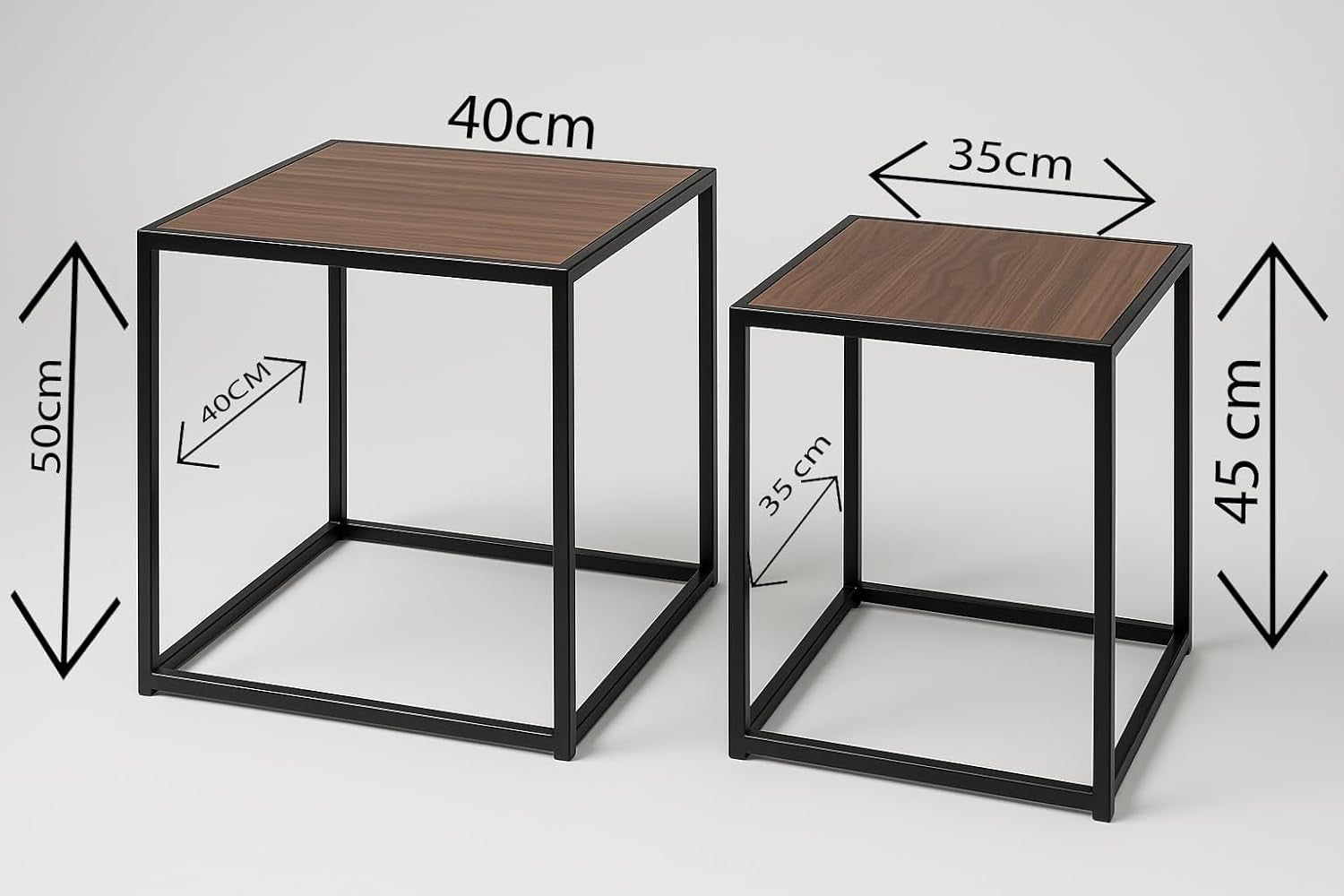 Space-Saving Nesting End Tables Set of 2 Rustic Wood Metal Side Coffee Table