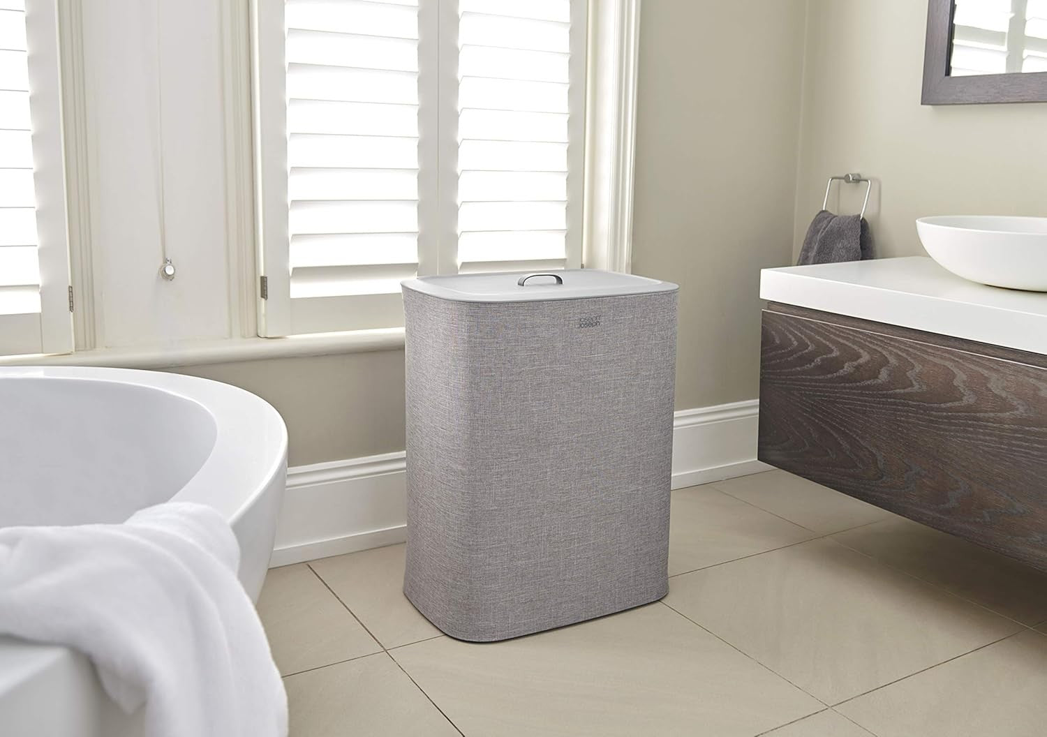 90L Dual Compartment Laundry Basket with Lid Removable Bags Grey Modern