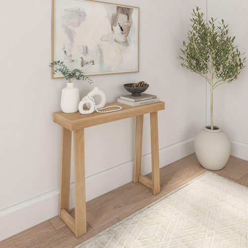 Solid Pine Wood Console Table with Shelf – Narrow 36 Inch Hallway Table