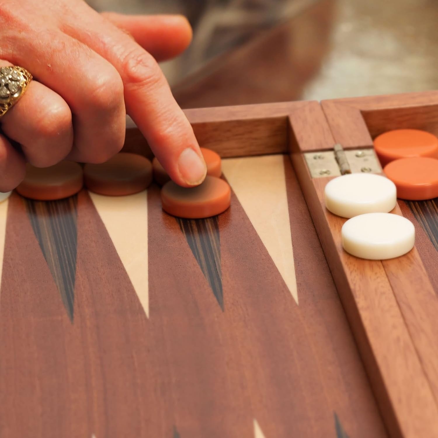 Luxury Wooden Backgammon Set Inlaid Folding Board 15” Strategy Game