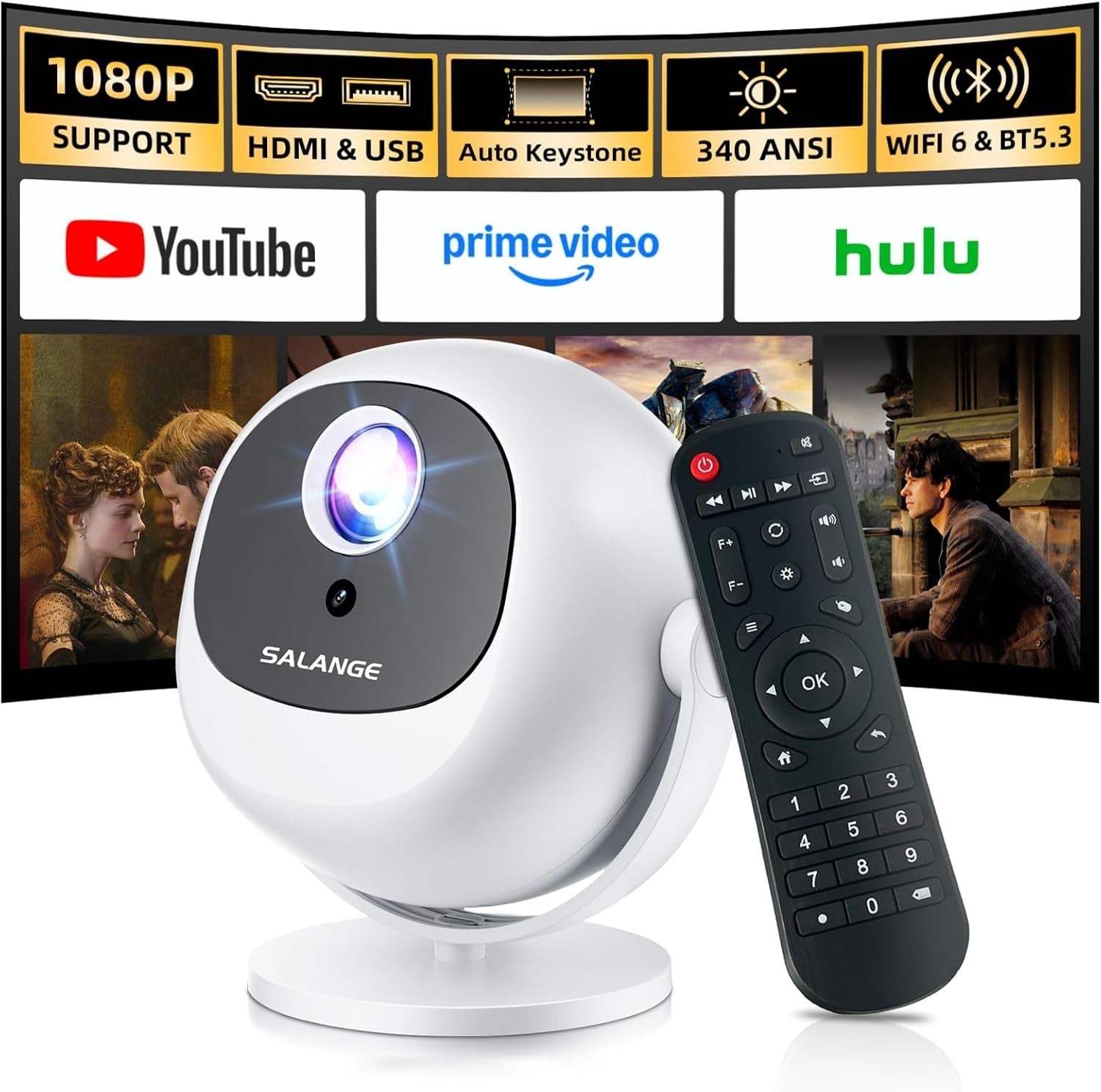 Android Projector 1080P 4K Ready WiFi 6 Bluetooth Auto Focus Home Cinema