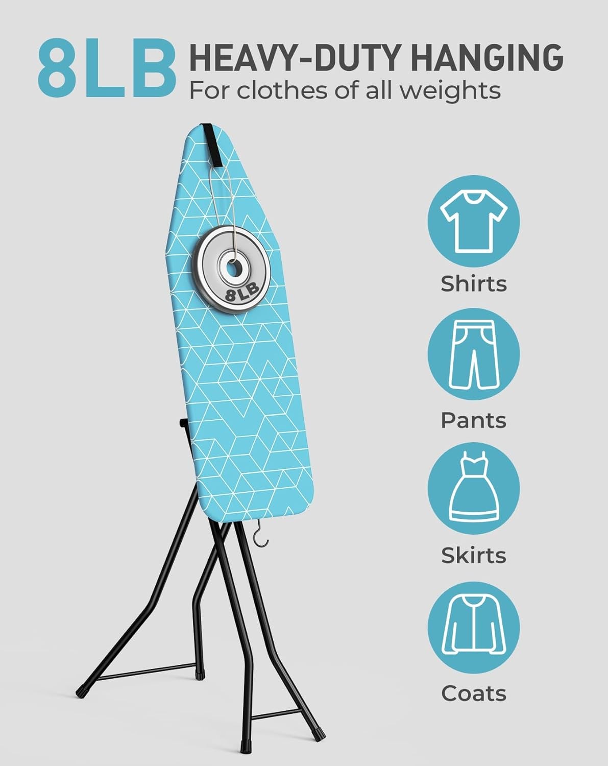 2 in 1 Ironing & Steaming Board Foldable Compact Steel Frame Blue
