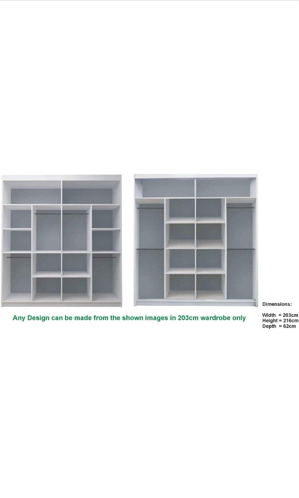 203cm White Sliding Mirror Wardrobe – Large Modern Bedroom Storage Unit