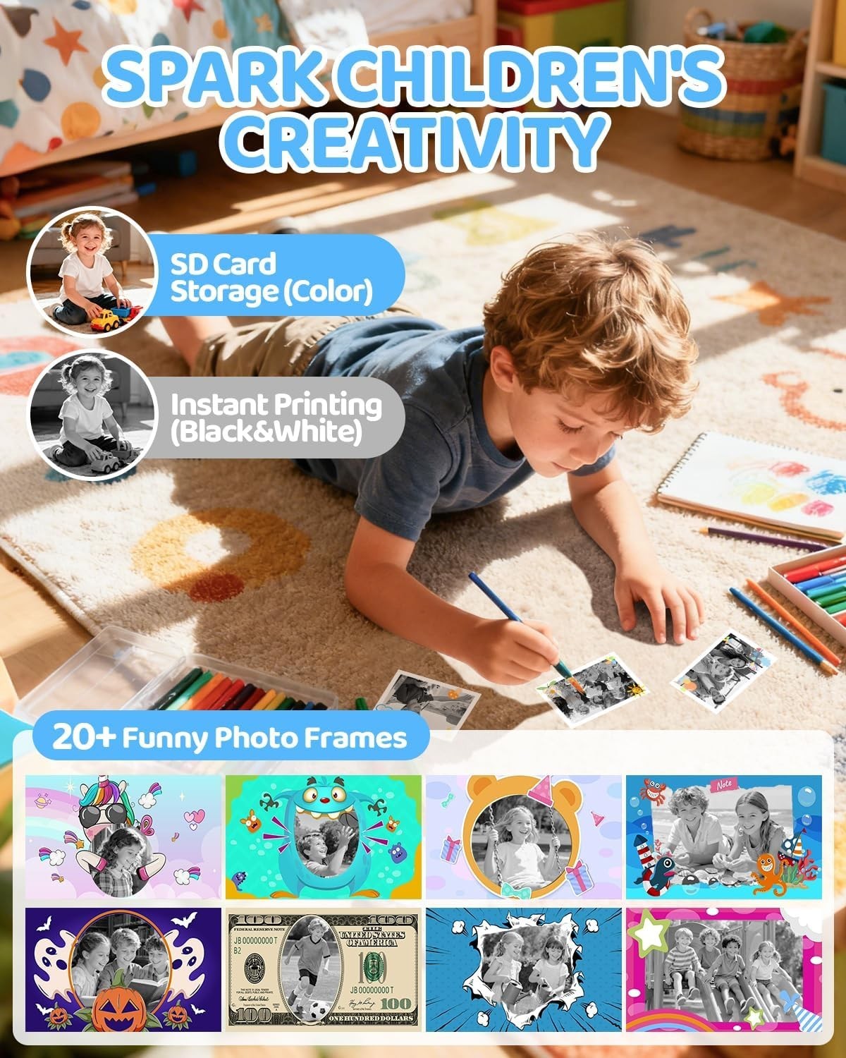Kids Instant Print Camera 1080P HD Selfie Camera 32GB Card & Paper