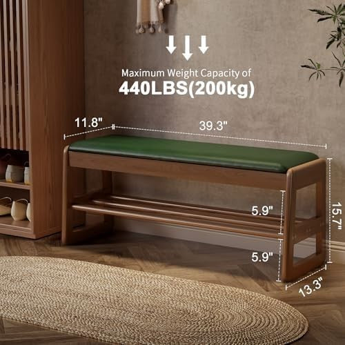 2-Tier Shoe Storage Bench with Flip-Top & Leather Cushion for Entryway