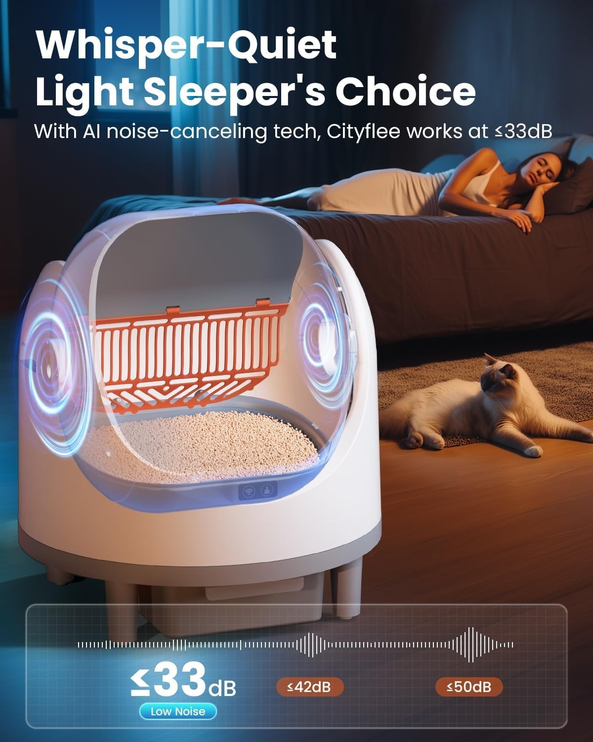 Self Cleaning Cat Litter Box APP Control Open Top Large Cat 22lbs