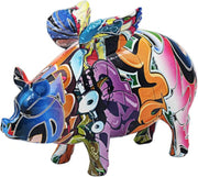 Colourful Flying Pig Graffiti Ornament | Modern Art Animal Figurine Home Decor