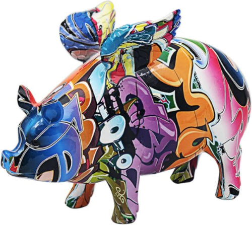 Colourful Flying Pig Graffiti Ornament | Modern Art Animal Figurine Home Decor