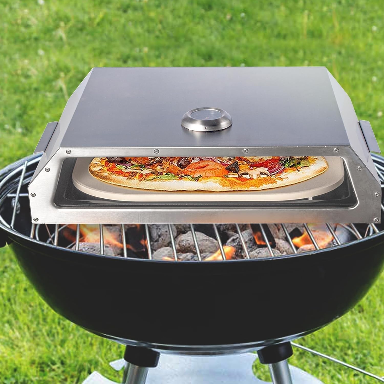Portable Stainless Steel Pizza Oven | Outdoor BBQ Grill with Thermometer