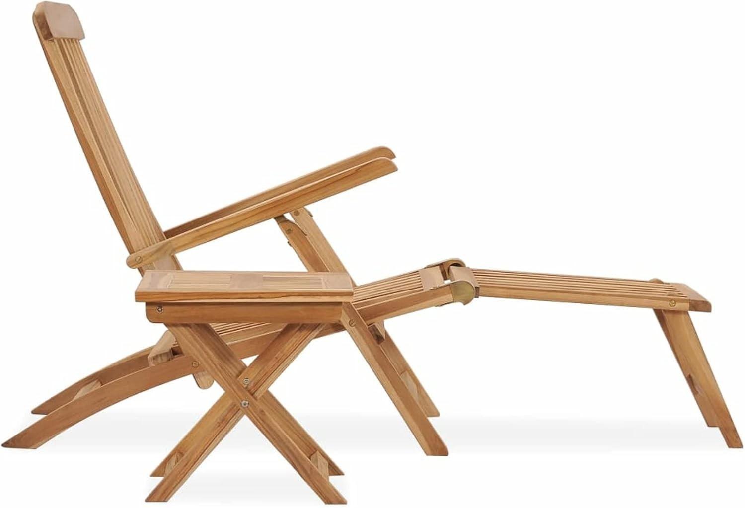 Durable Teak Wood Garden Deck Chair with Footrest & Table Outdoor Lounge
