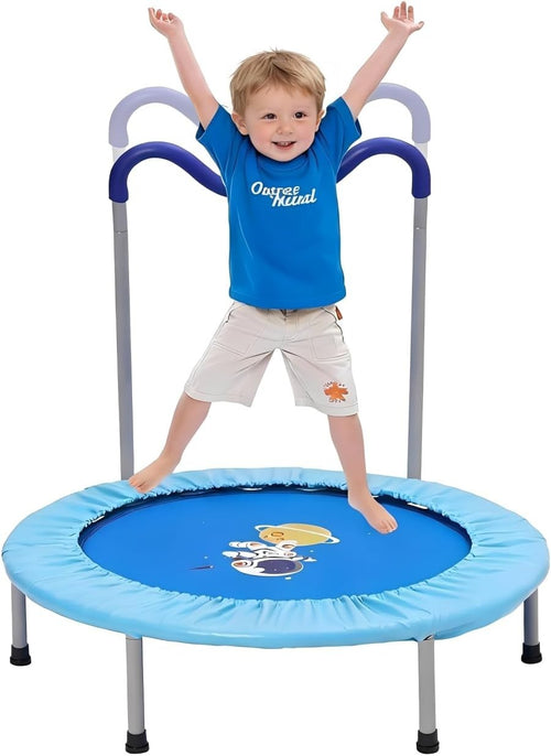 36in Kids Trampoline Adjustable Handle Foldable Indoor Outdoor Blue