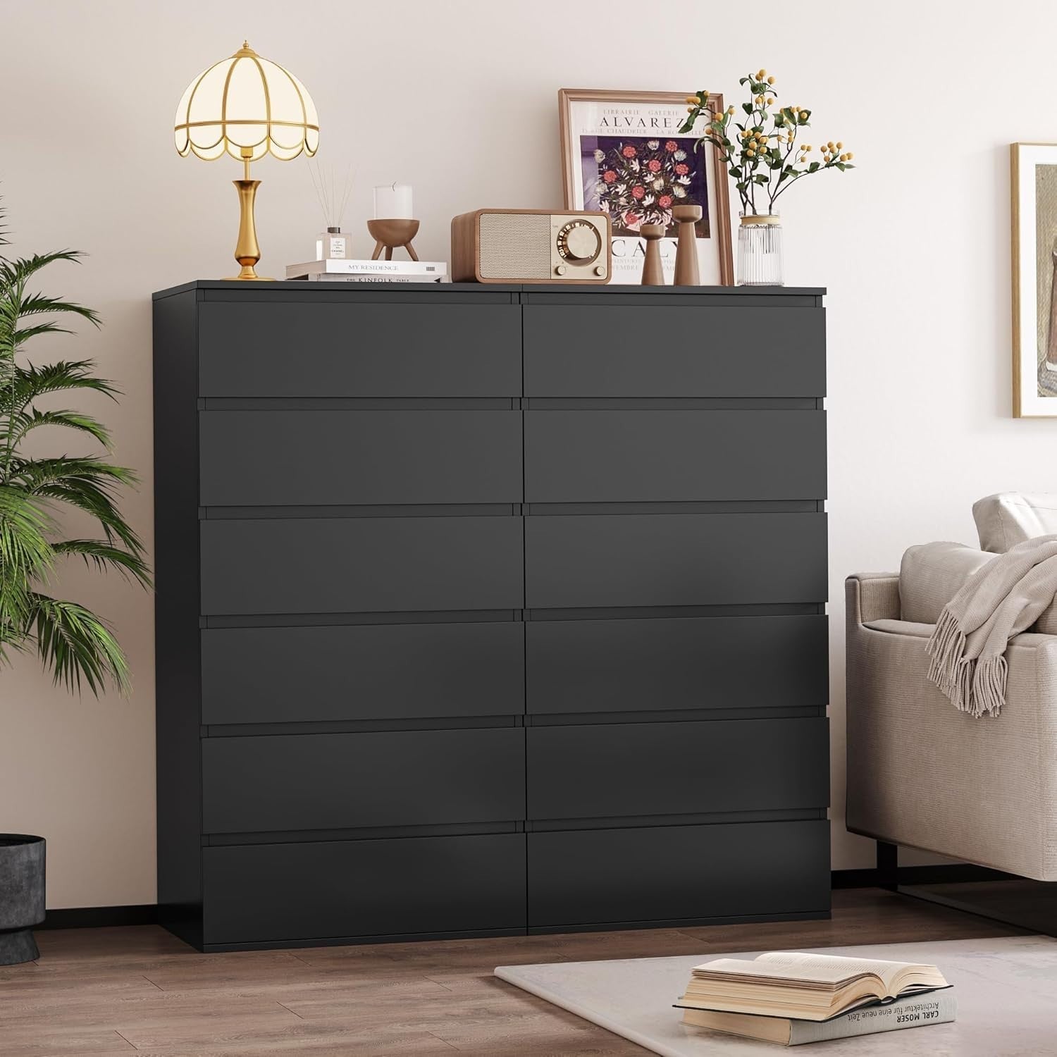 6 Drawer Tall Black Chest Storage Cabinet Bedroom Dresser Organizer Unit
