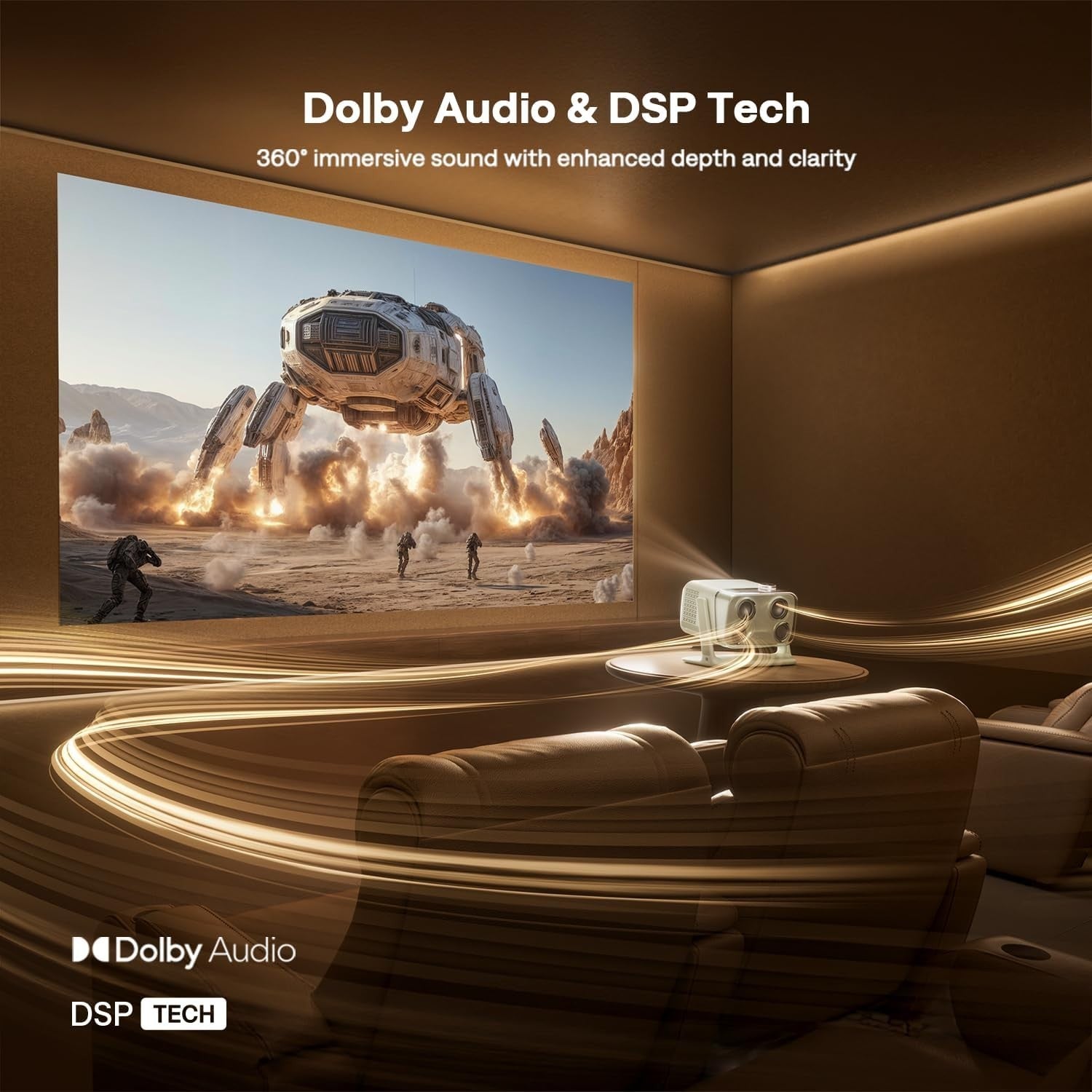 Portable 1080P Google TV Projector 500 ANSI Dolby 20W WiFi Bluetooth