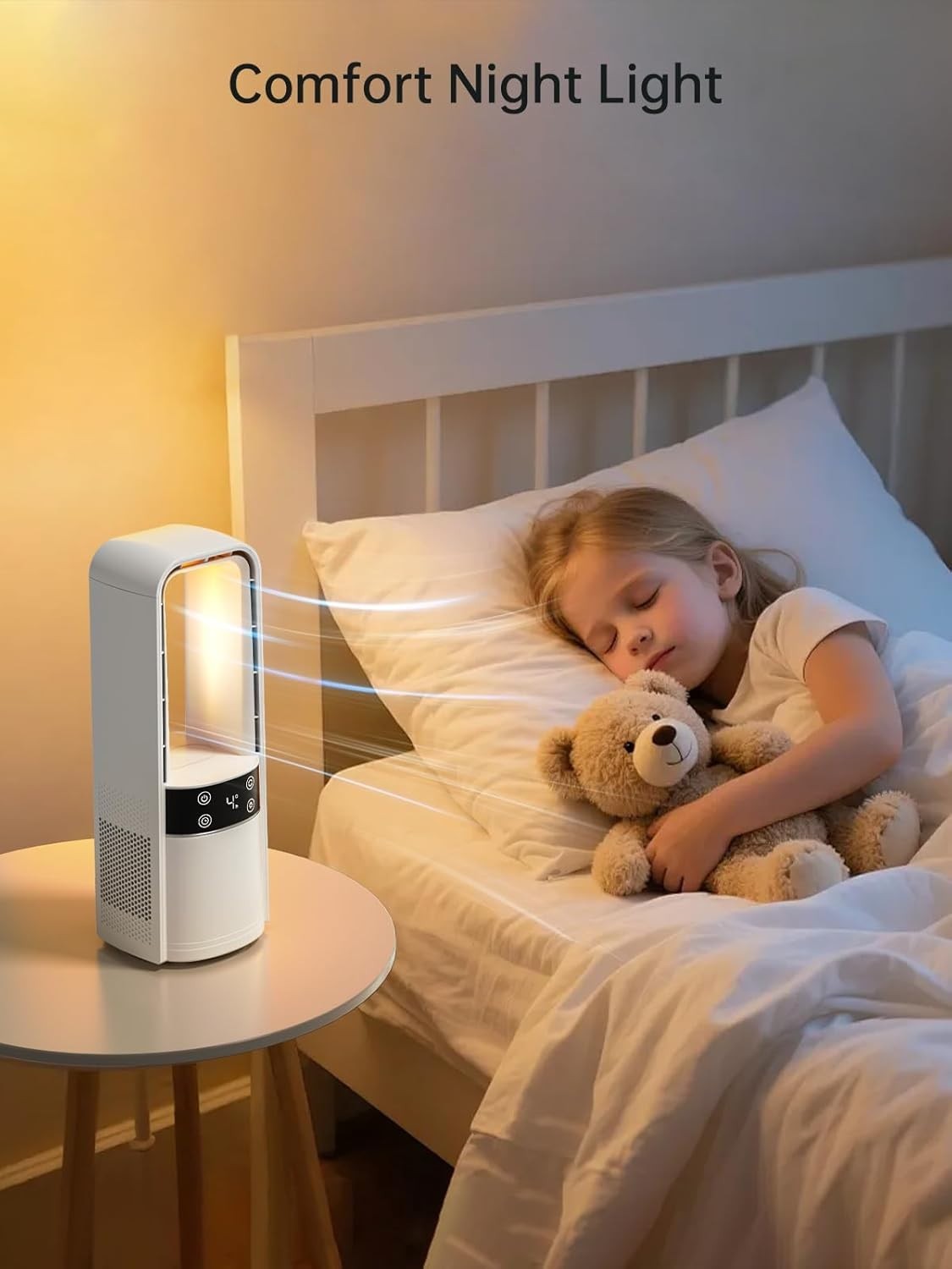 Bladeless Desk Fan – 120° Quiet 4-Speed Rechargeable w/ LED Touch Night Light