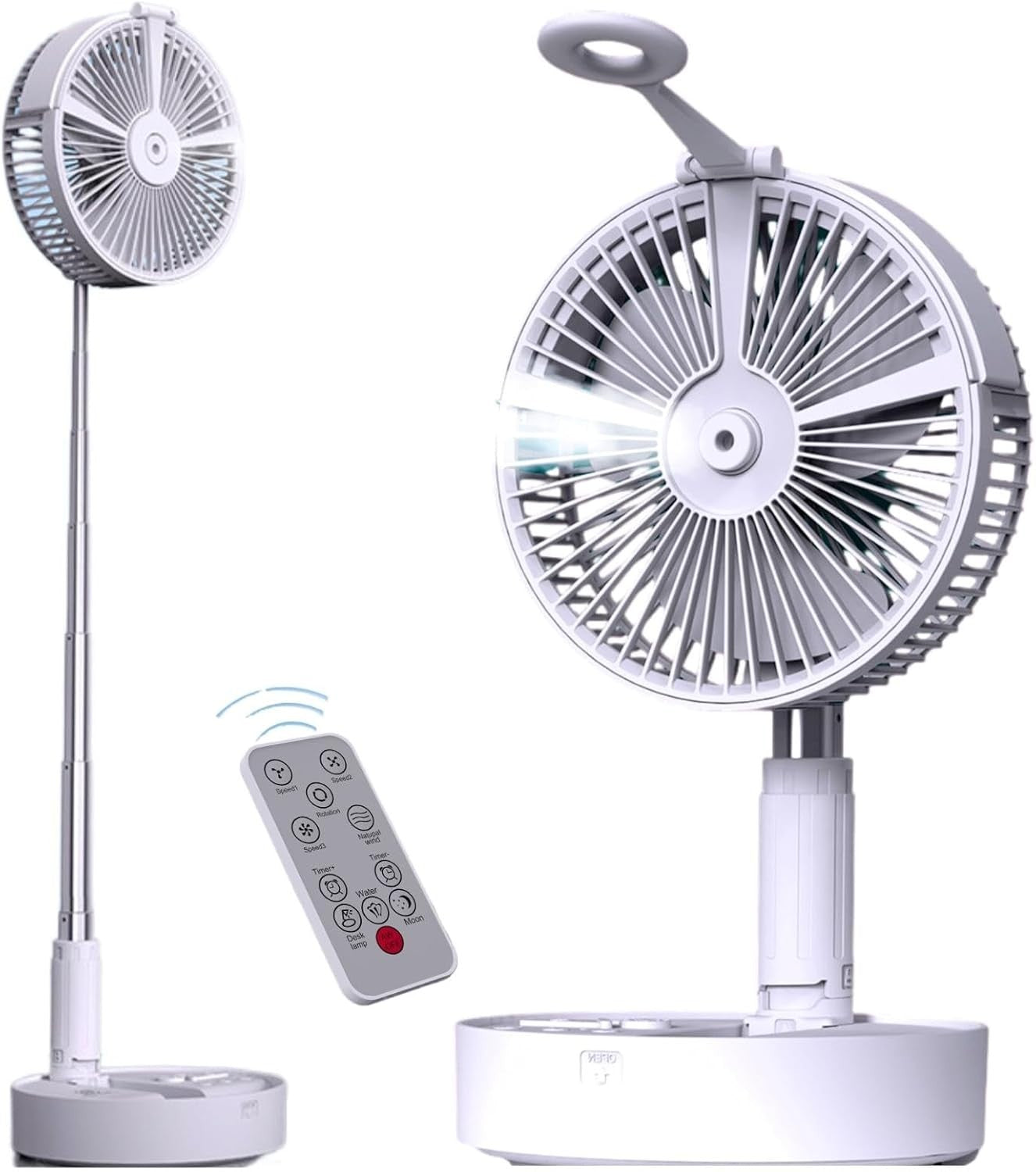 Collapsible Rechargeable Fan – 4-Speed Folding Desk Fan w/ Remote & Night Light