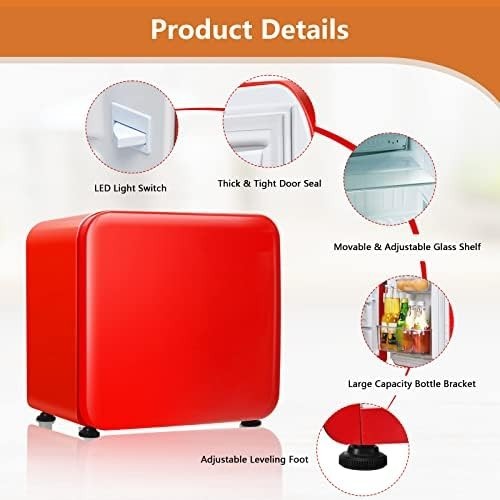 42L Red Costway Mini Fridge Tabletop Cooler LED Adjustable Shelves