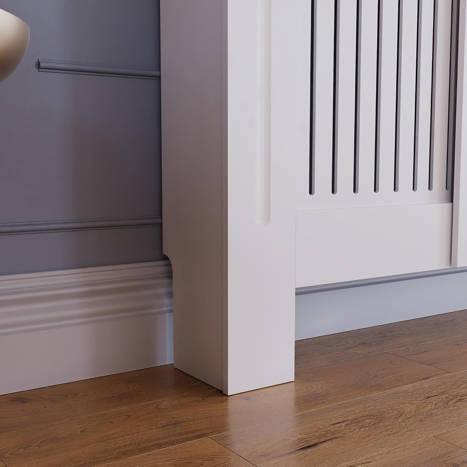 Adjustable White Radiator Cover Cabinet MDF Slatted Grill Modern Wooden Top