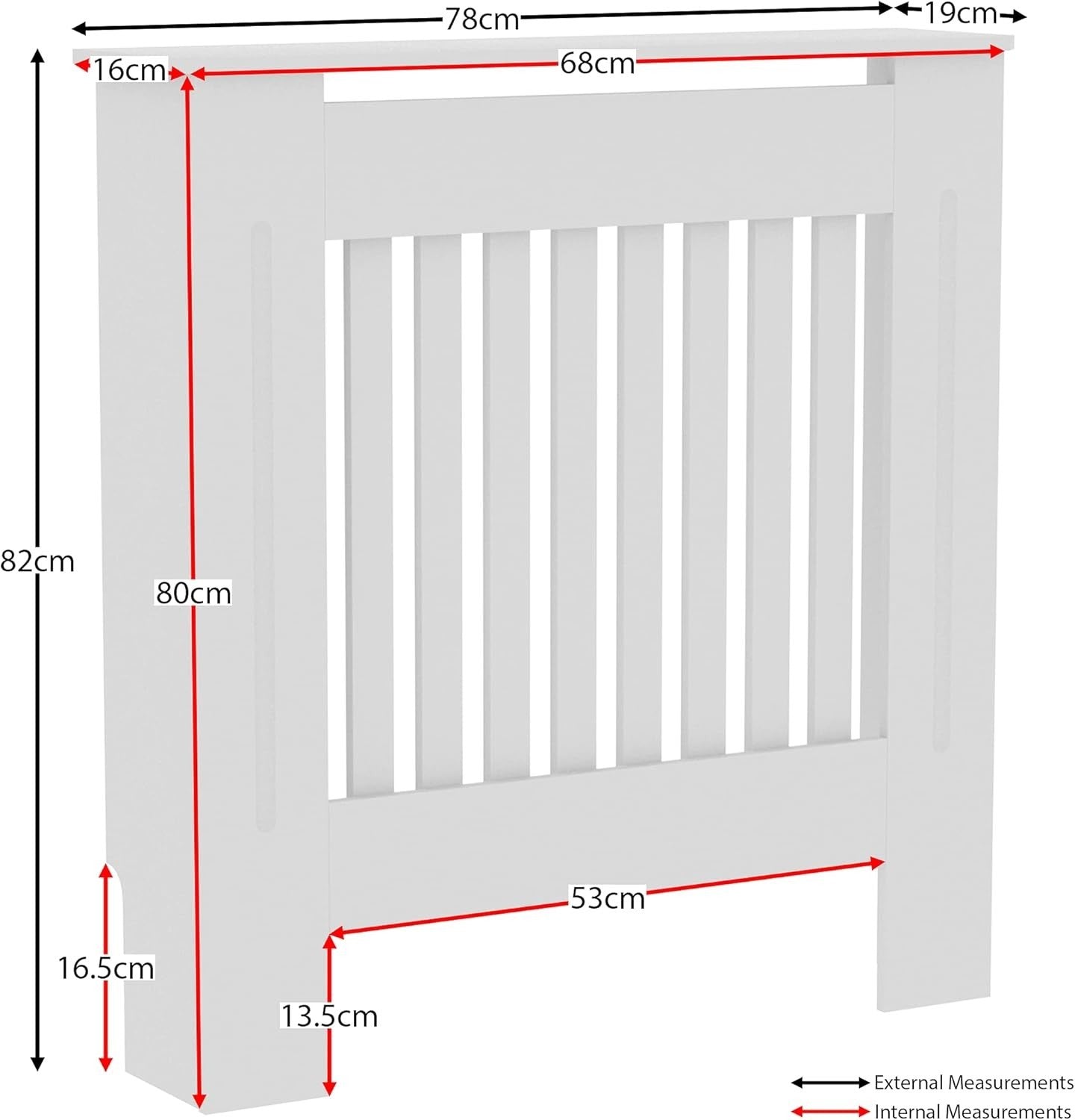 Small White Radiator Cover Cabinet with Modern Slats & Shelf