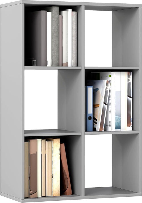 Modern 6-Cube Bookcase Storage Unit Light Grey Shelving for Living Room Office