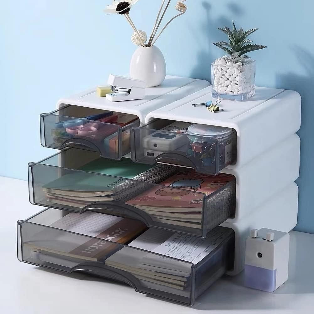Stackable Desk Organiser with Drawers Desktop Storage Box 4 Drawer