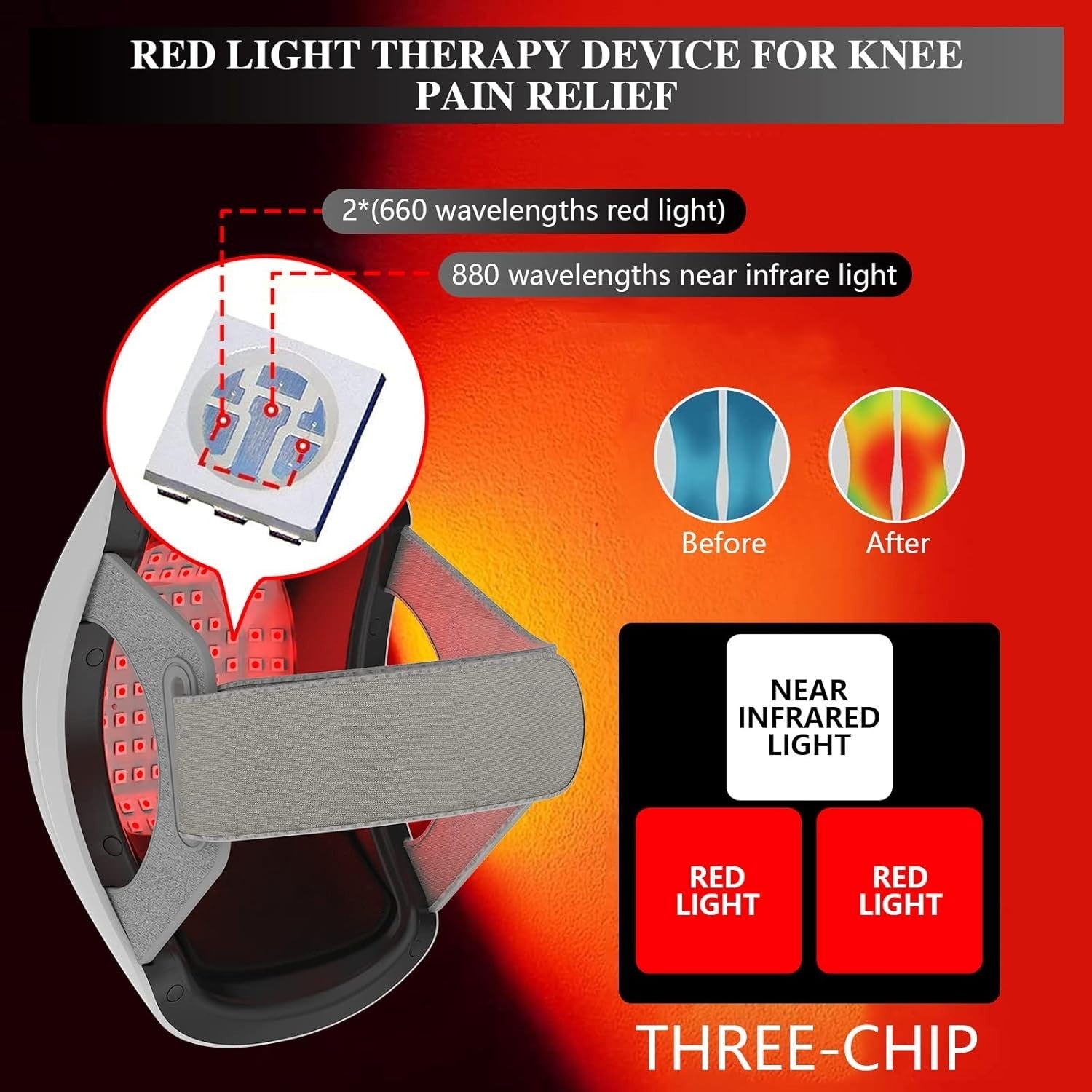 Red Light Therapy Knee Massager for Pain Relief | Infrared Heat, Pulse Modes