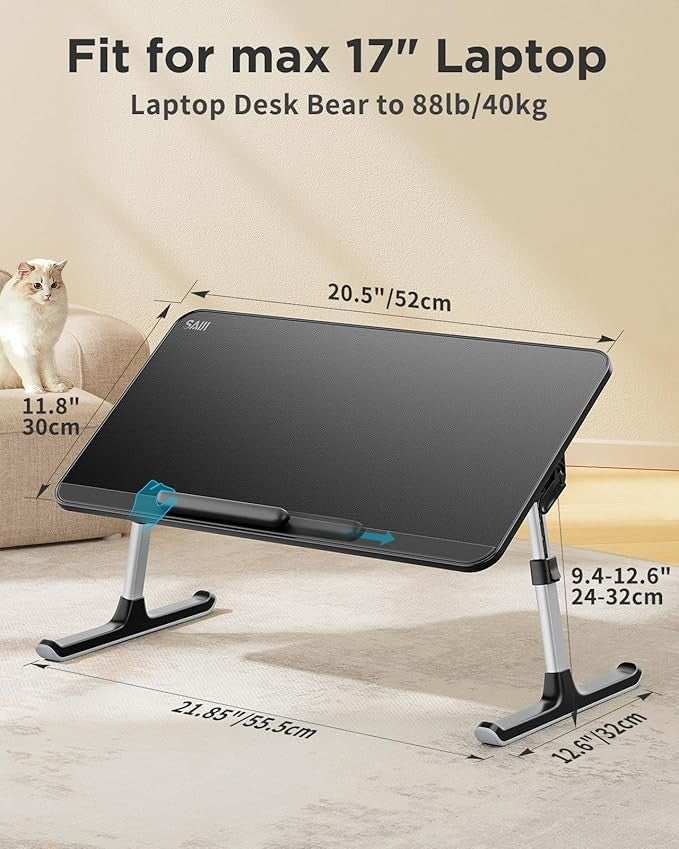 Adjustable Bed Laptop Table Foldable Black Lap Desk Mouse Space 17 Inch